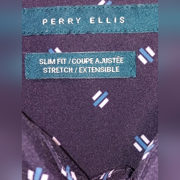 Perry Ellis Mens Navy Blue button up dress shirt long sleeve size Large - Picture 6 of 8